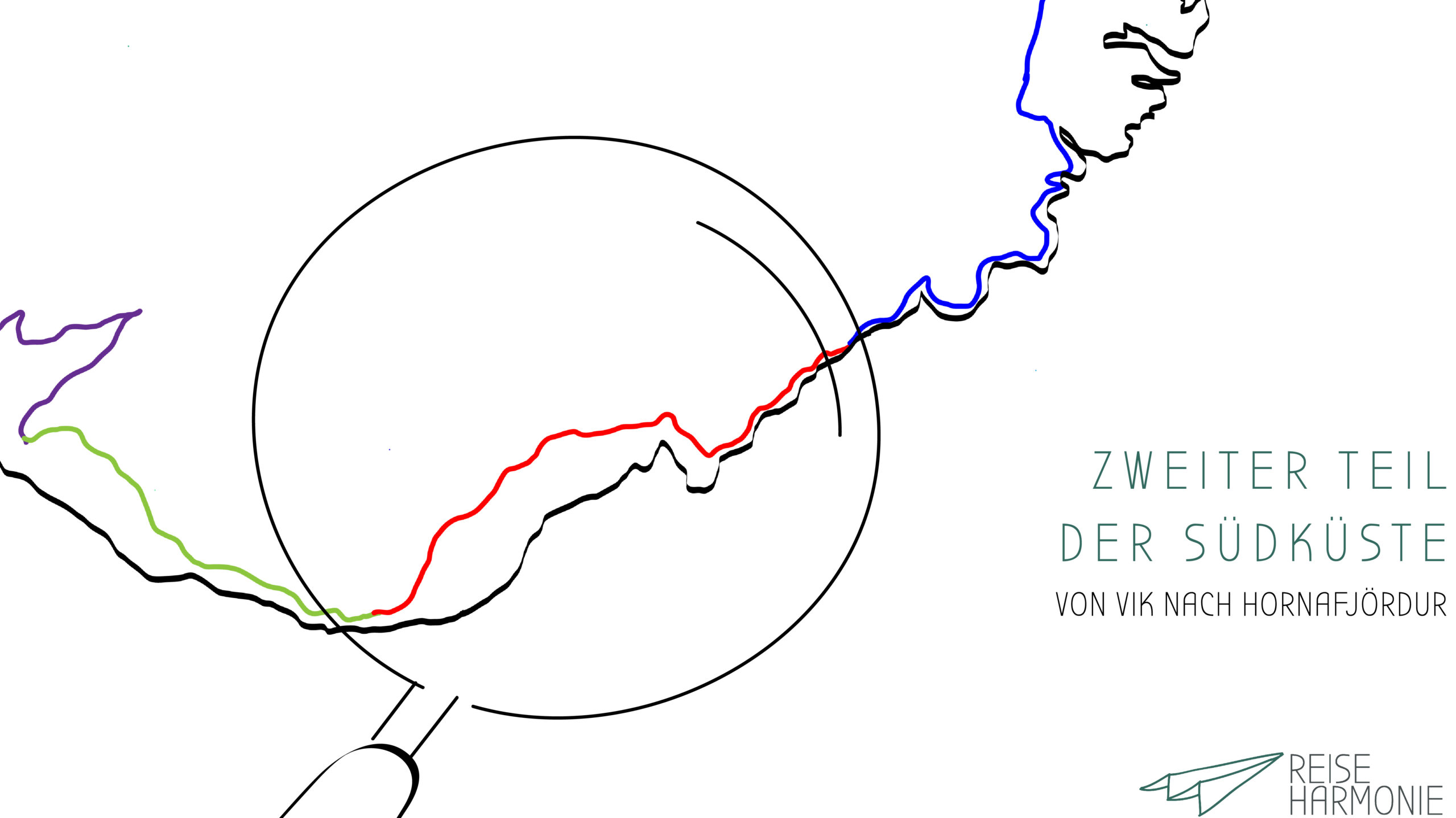 Route vom zweiten Abschnitt der Südküsten-Reise in Island von Vik nach Hornafjördur